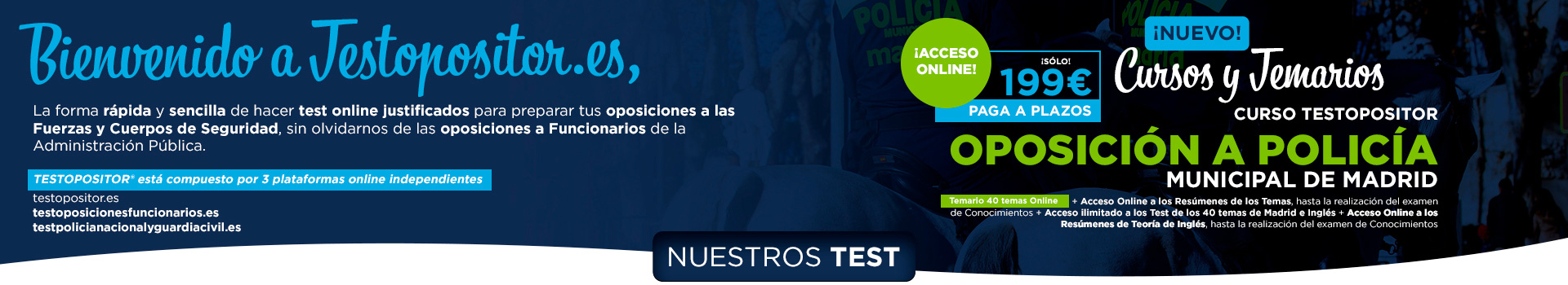 Test Online Justificados para oposiciones a Policia Local y Policia Municipal en Madrid. Test Constitución Española e Inglés.